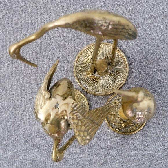 Vintage Brass Crane Birds Sculptures Trinket Decor Set of Three See Description - Picture 2 of 9